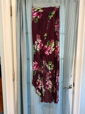Express Burgundy Floral High-Low Maxi Skirt